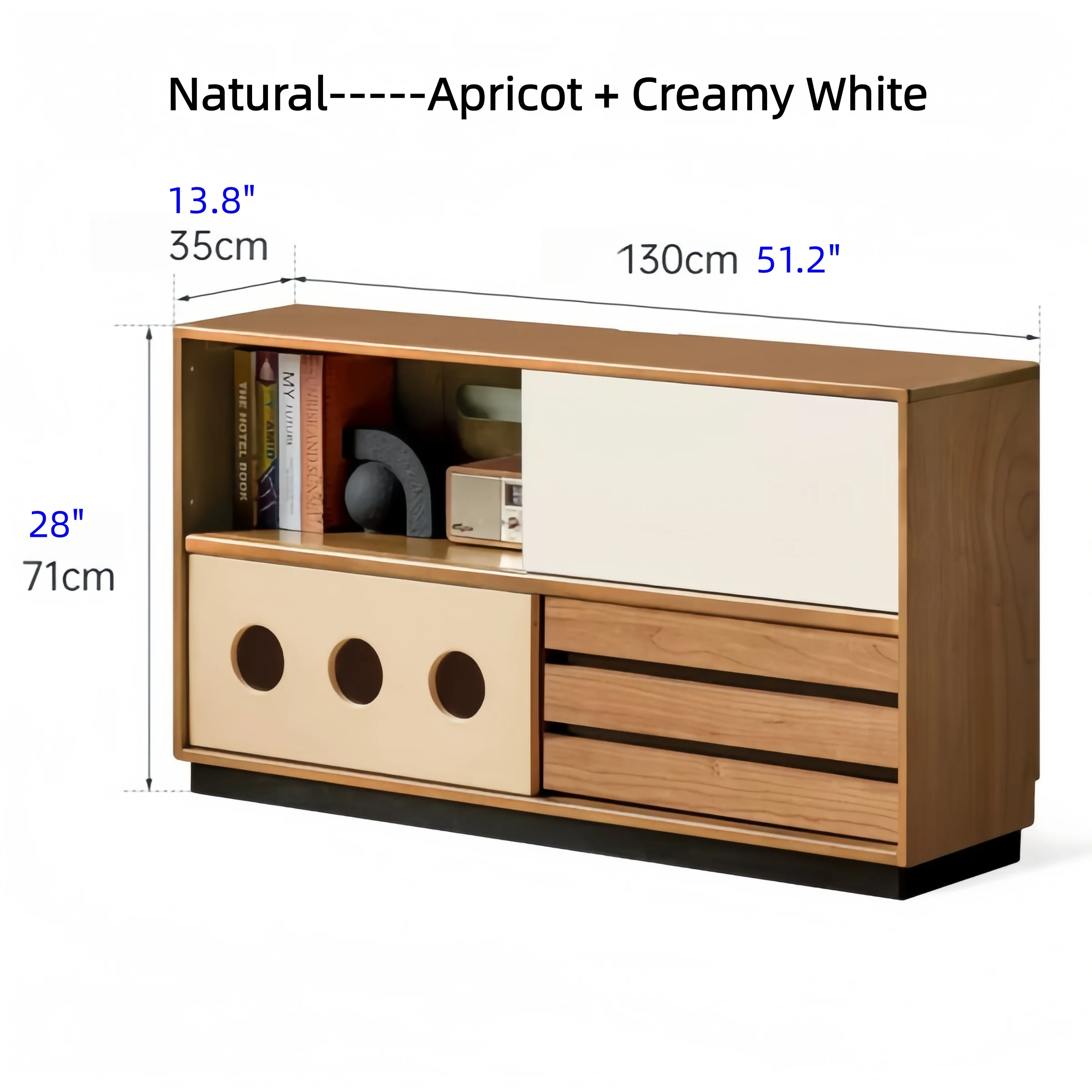 Japandi Solid Boxwood Media Console with Sliding Door and Drawers - Image 16
