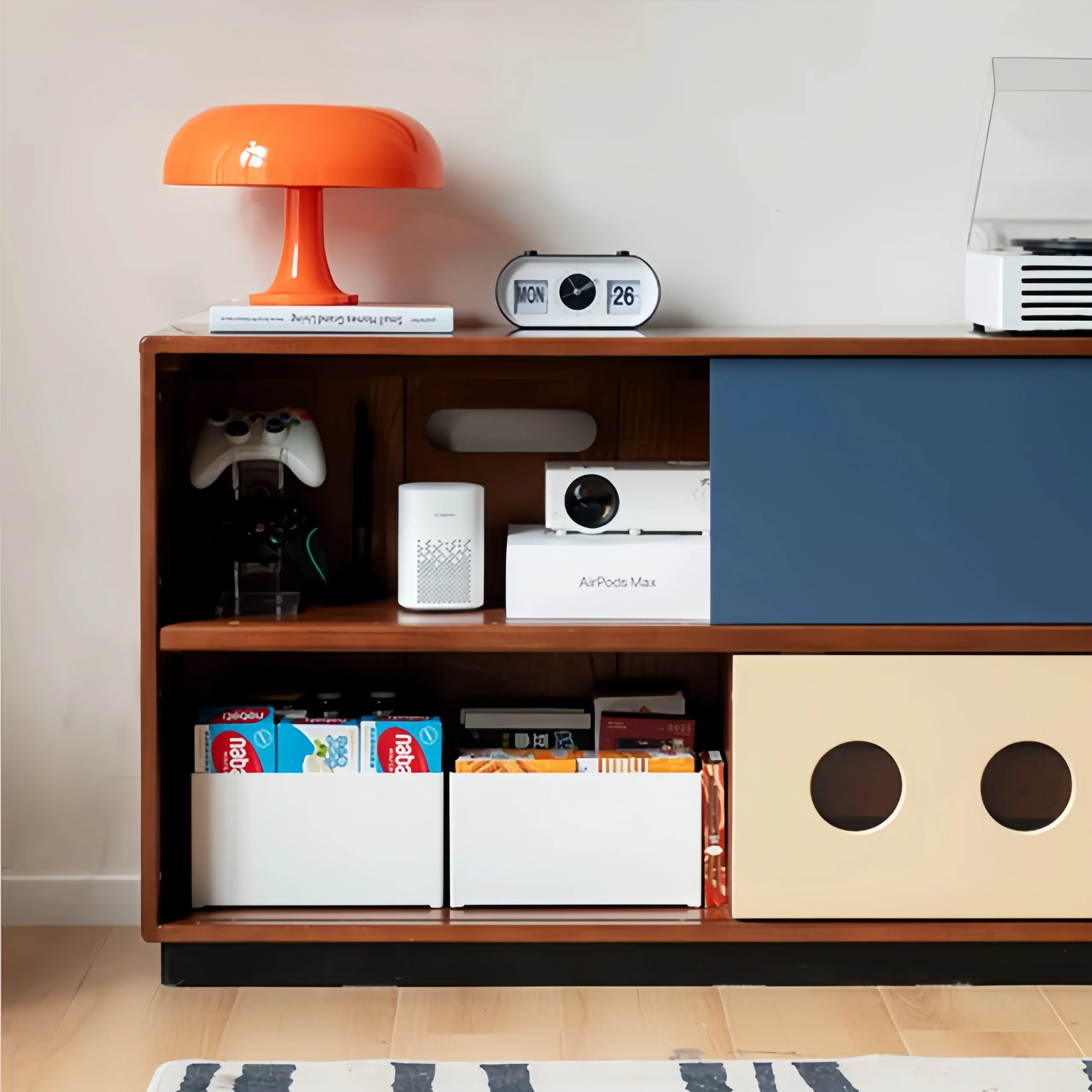 Japandi Solid Boxwood Media Console with Sliding Door and Drawers - Image 5