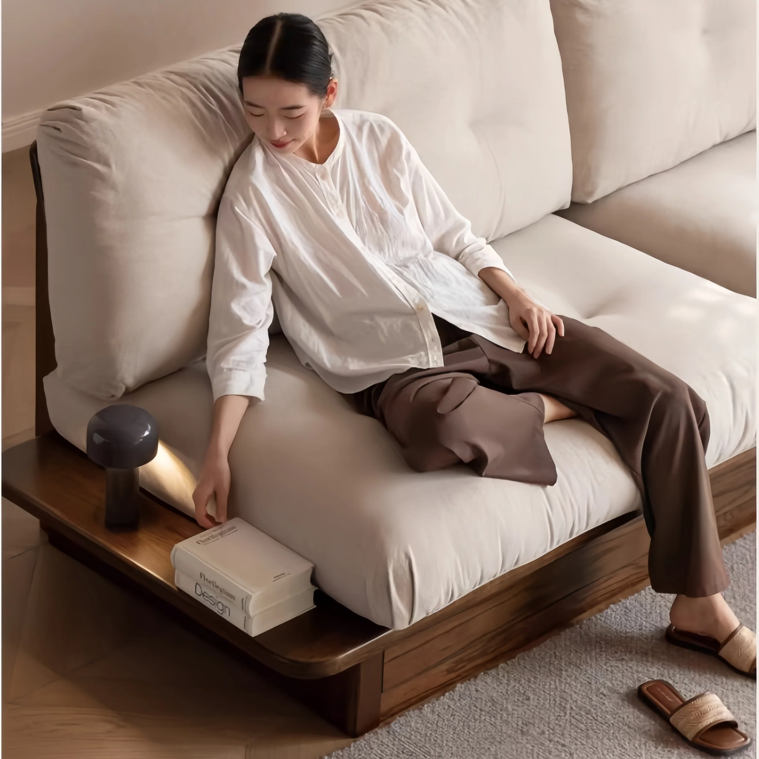 Japandi Solid Oak Wood Frame Sofa with Large Under-Seat Storage - Image 3