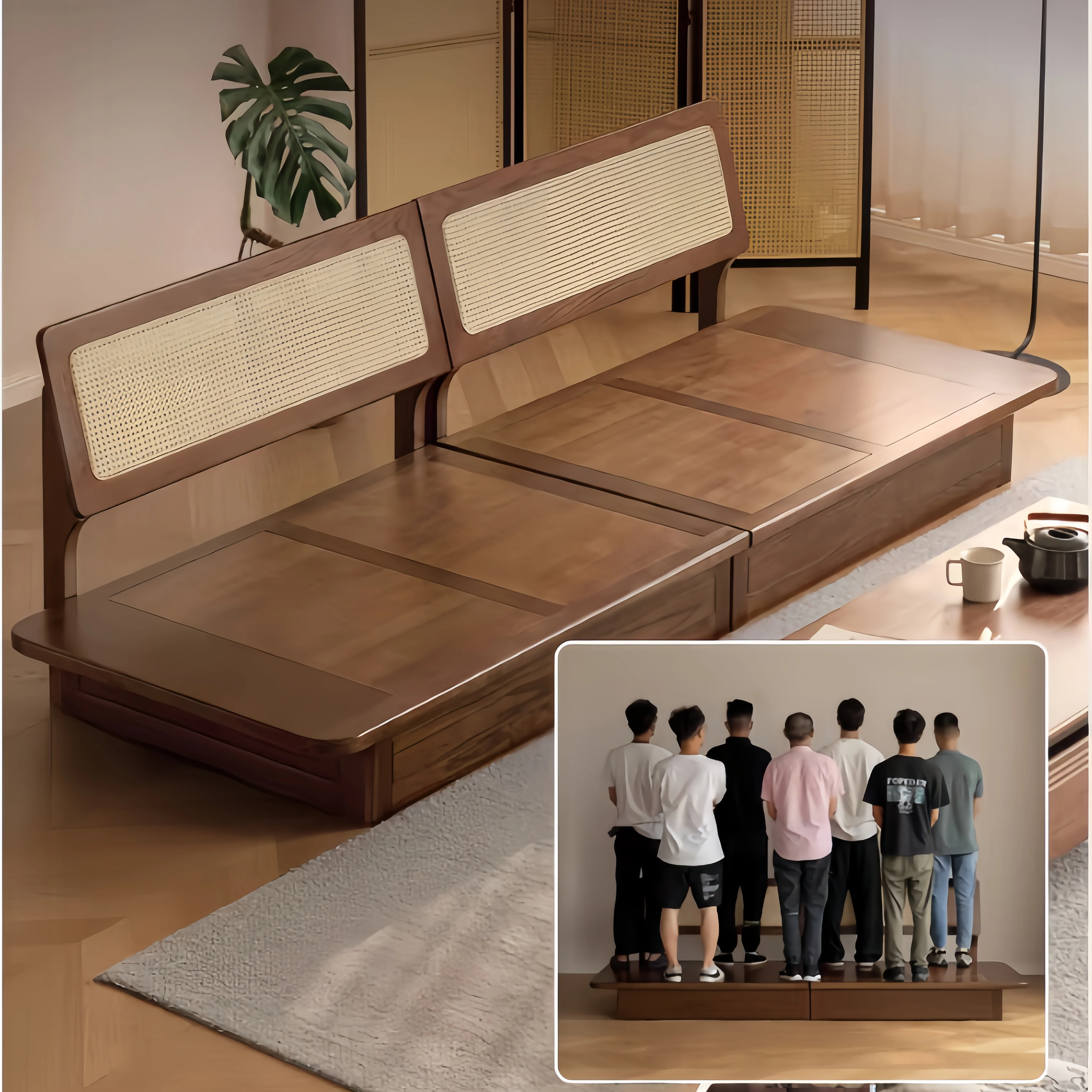 Japandi Solid Oak Wood Frame Sofa with Large Under-Seat Storage - Image 6