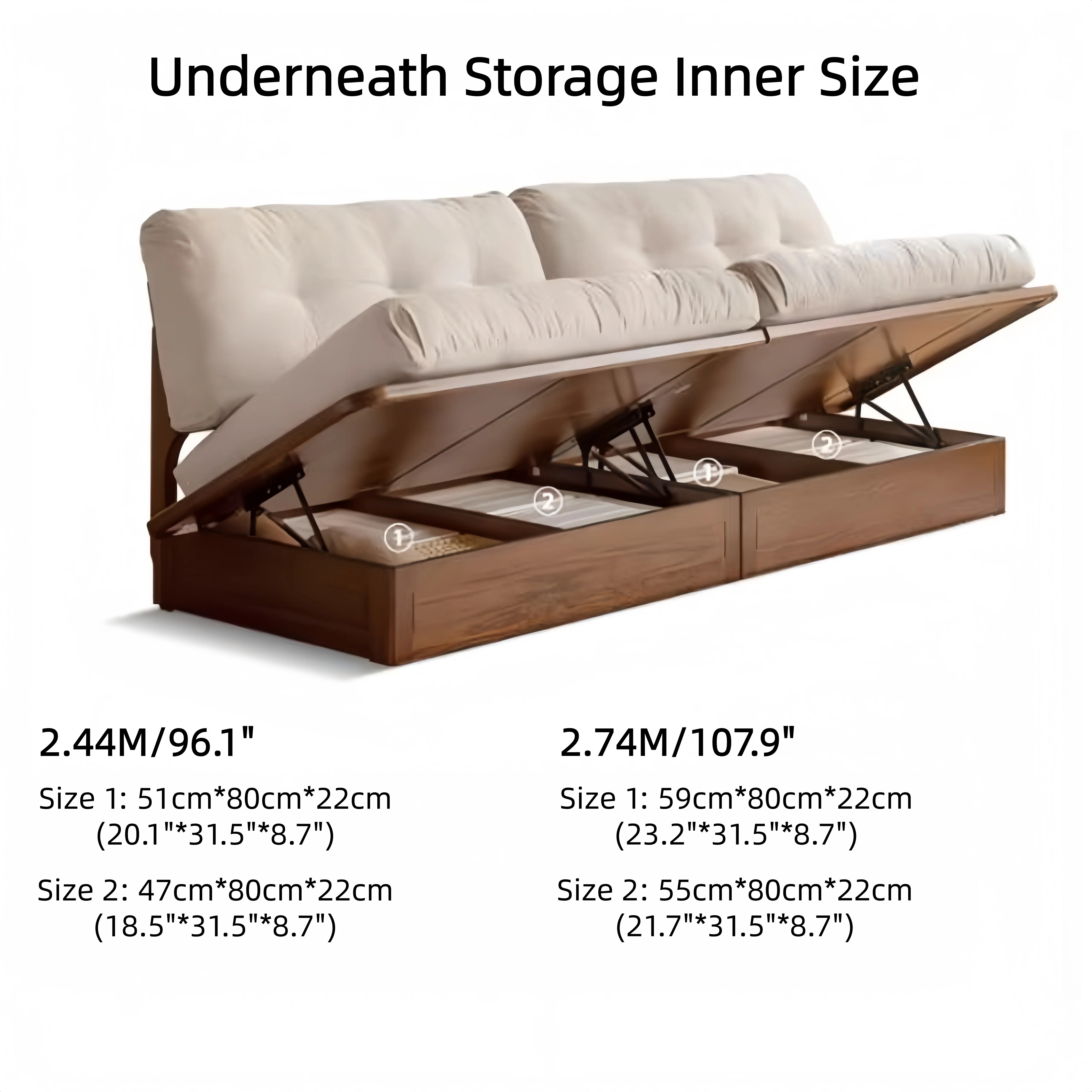 Japandi Solid Oak Wood Frame Sofa with Large Under-Seat Storage - Image 9