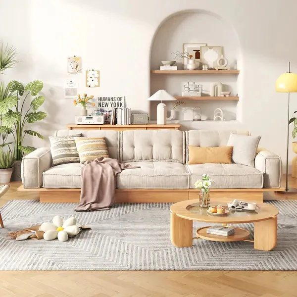 Japandi Solid Wood Frame Corduroy Fabric Sofa With Underneath Storage Drawers - Image 3