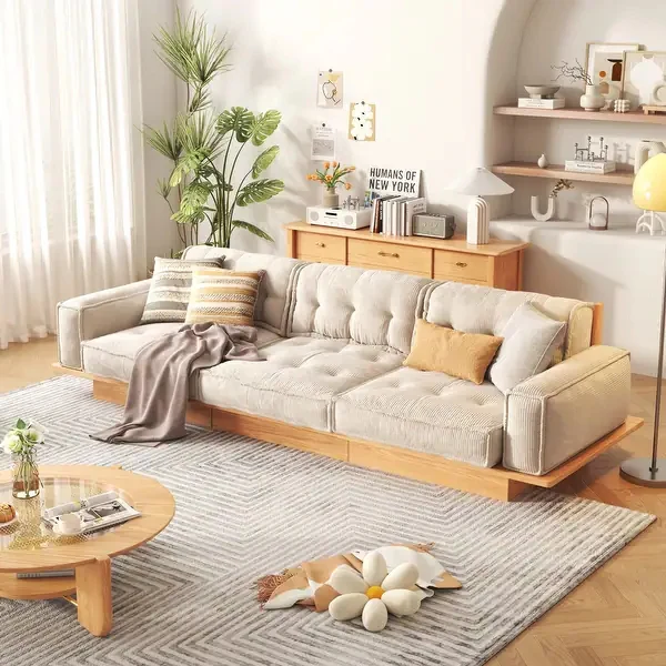 Japandi Solid Wood Frame Corduroy Fabric Sofa With Underneath Storage Drawers - Image 4