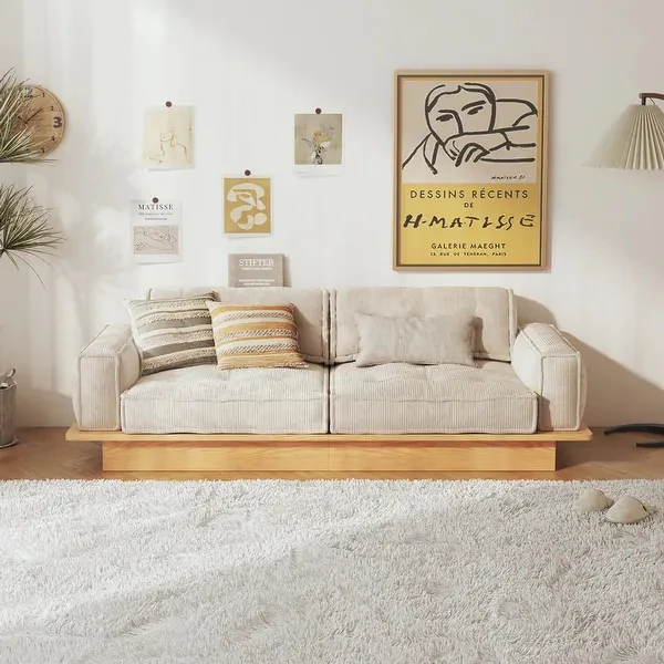 Japandi Solid Wood Frame Corduroy Fabric Sofa With Underneath Storage Drawers - Image 9