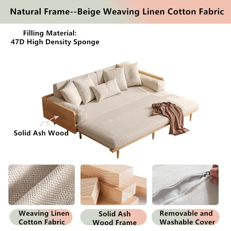 Japandi Solid Wood Frame Sofa Bed - Image 11