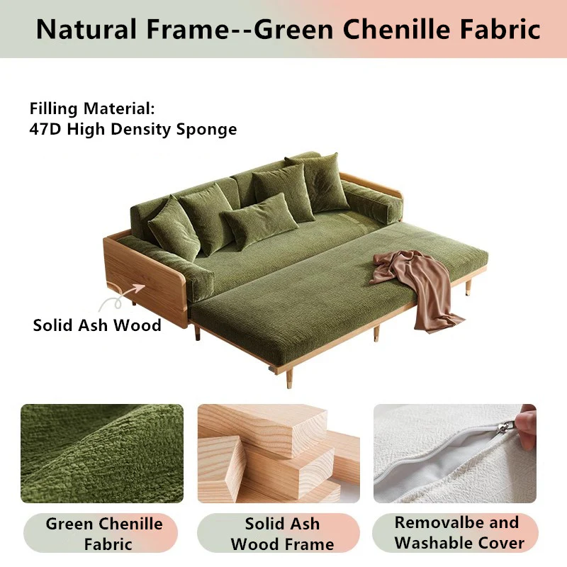 Japandi Solid Wood Frame Sofa Bed - Image 12