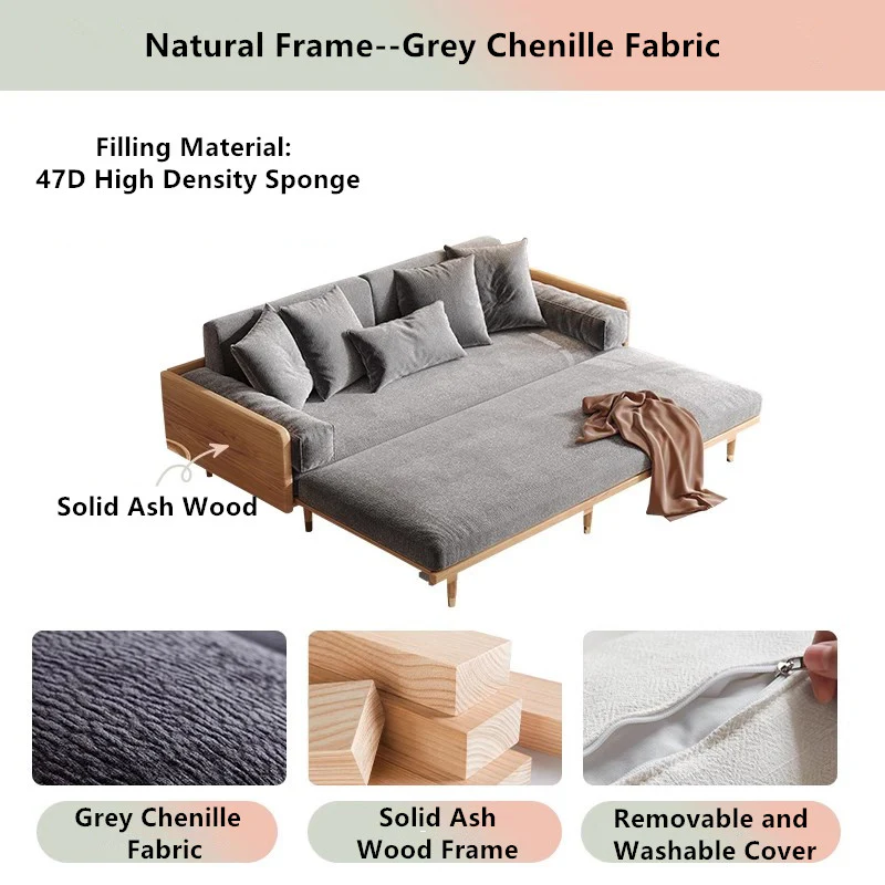 Japandi Solid Wood Frame Sofa Bed - Image 13