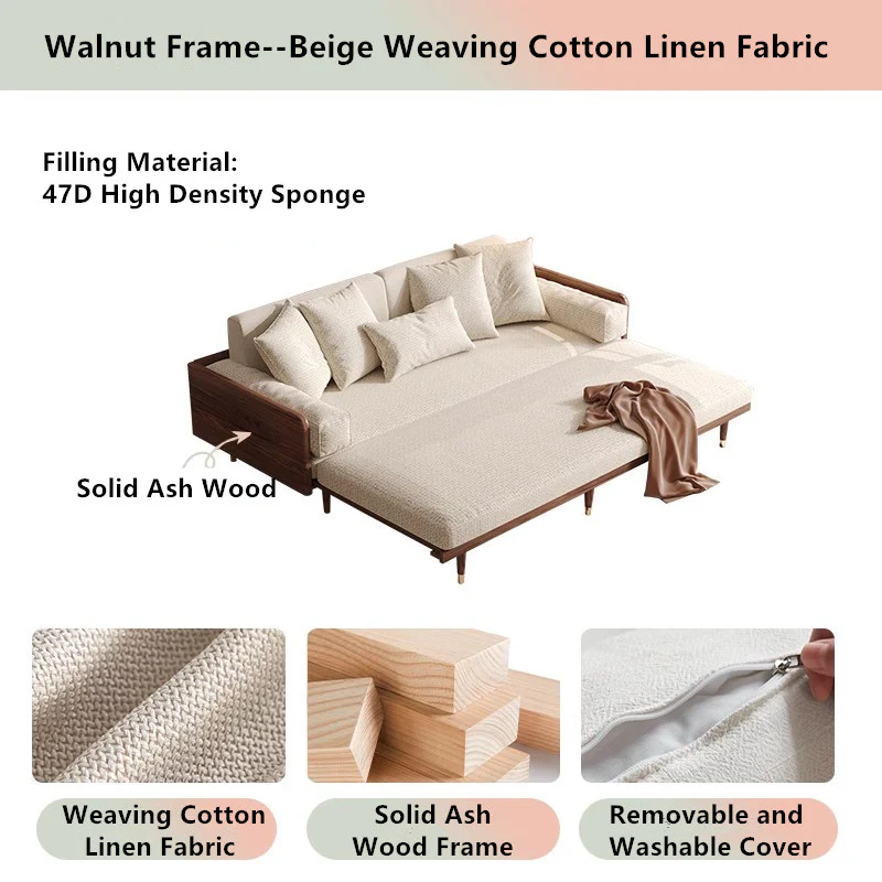 Japandi Solid Wood Frame Sofa Bed - Image 14