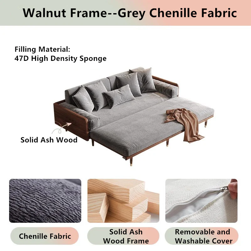 Japandi Solid Wood Frame Sofa Bed - Image 16