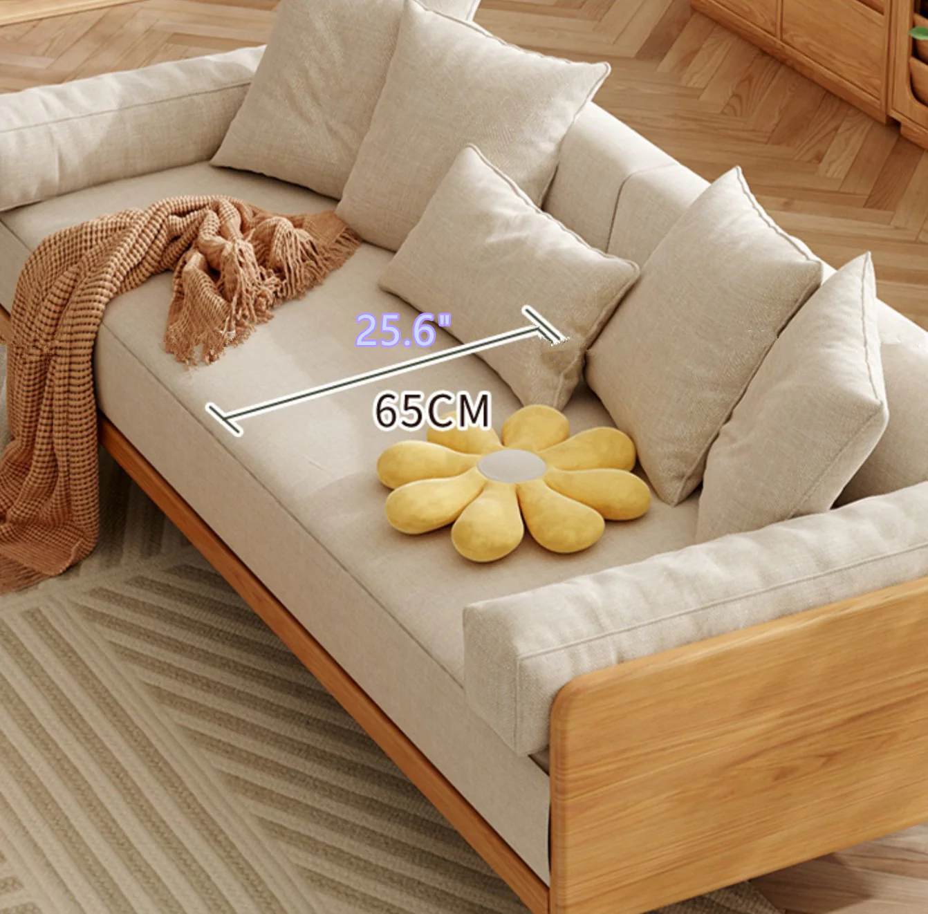 Japandi Solid Wood Frame Sofa Bed - Image 5