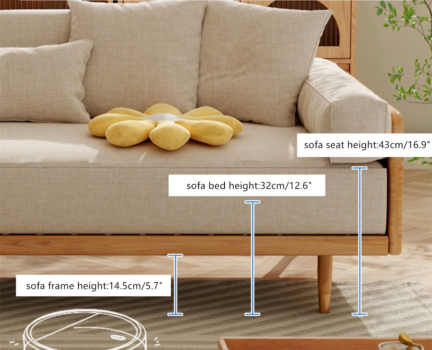 Japandi Solid Wood Frame Sofa Bed - Image 6