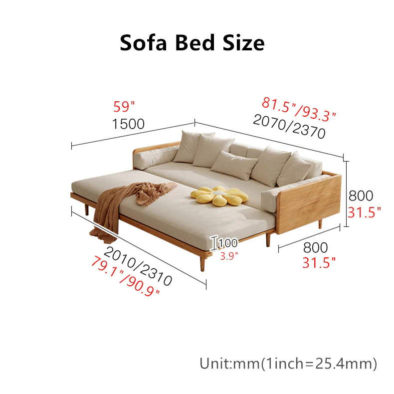 Japandi Solid Wood Frame Sofa Bed - Image 7