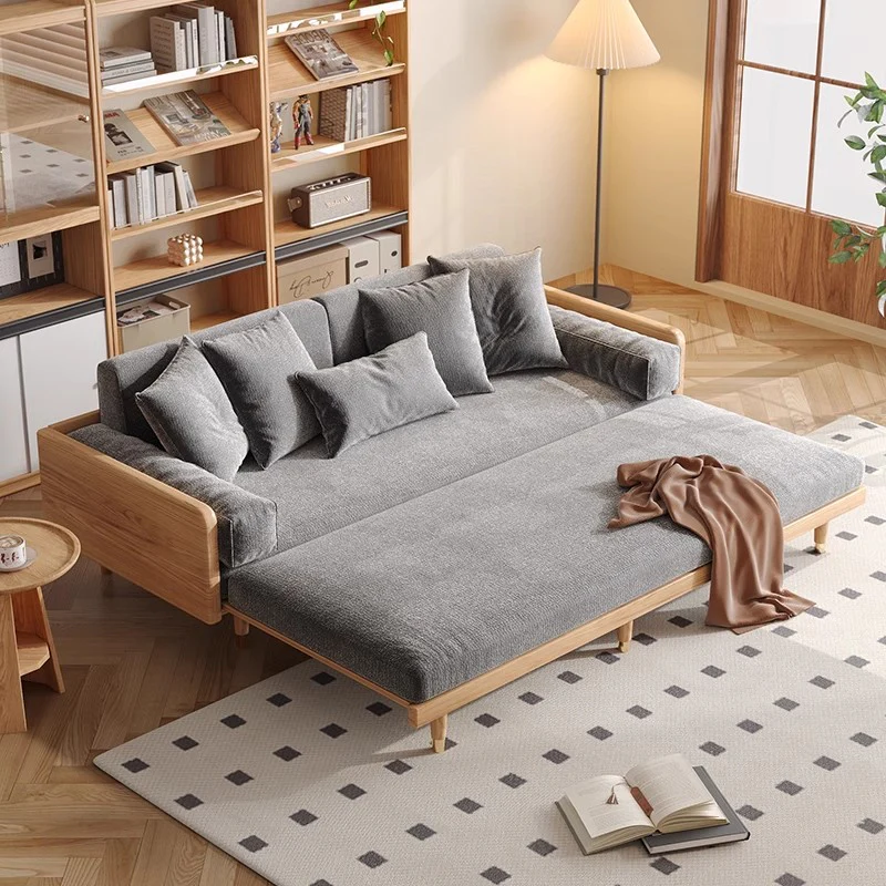 Japandi Solid Wood Frame Sofa Bed - Image 9