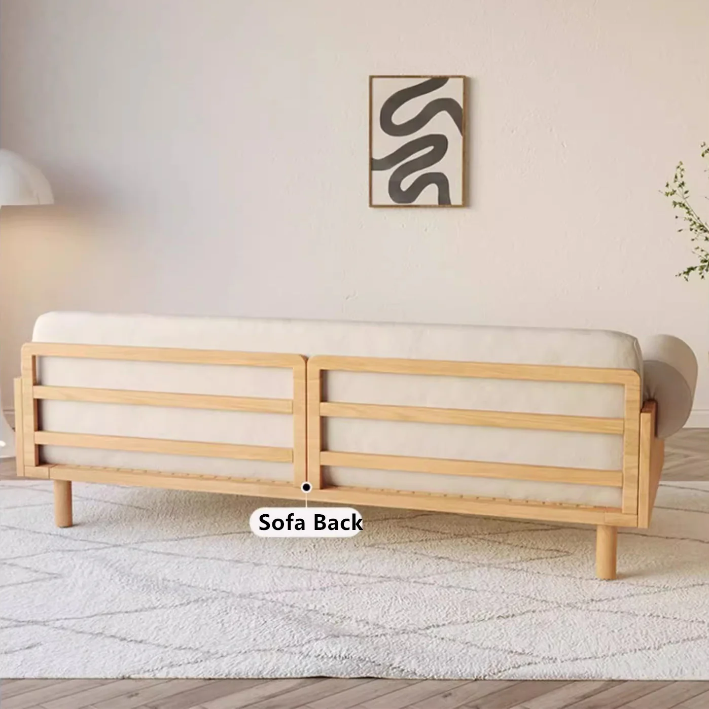 Japandi Solid Wood Recessed Arms Folding Sleeper Sofa Bed - Image 6