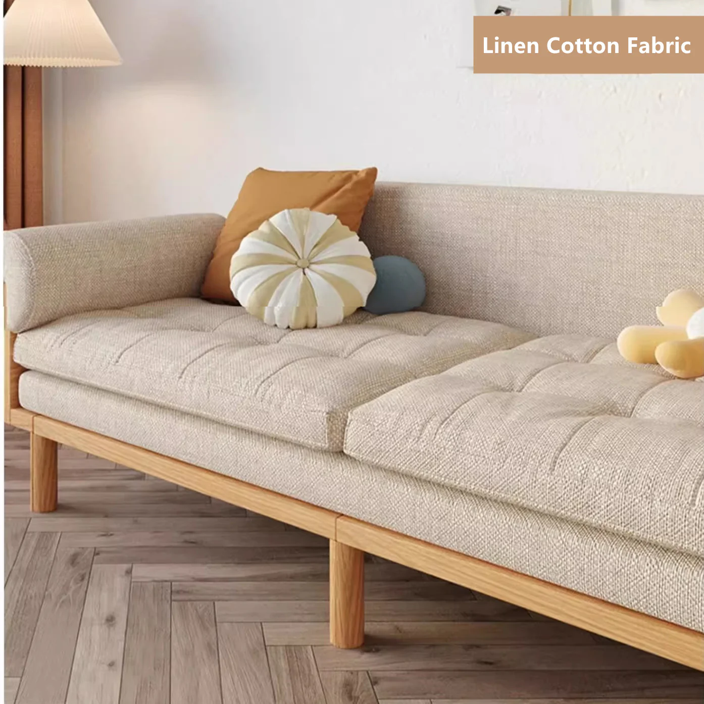 Japandi Solid Wood Recessed Arms Folding Sleeper Sofa Bed - Image 7