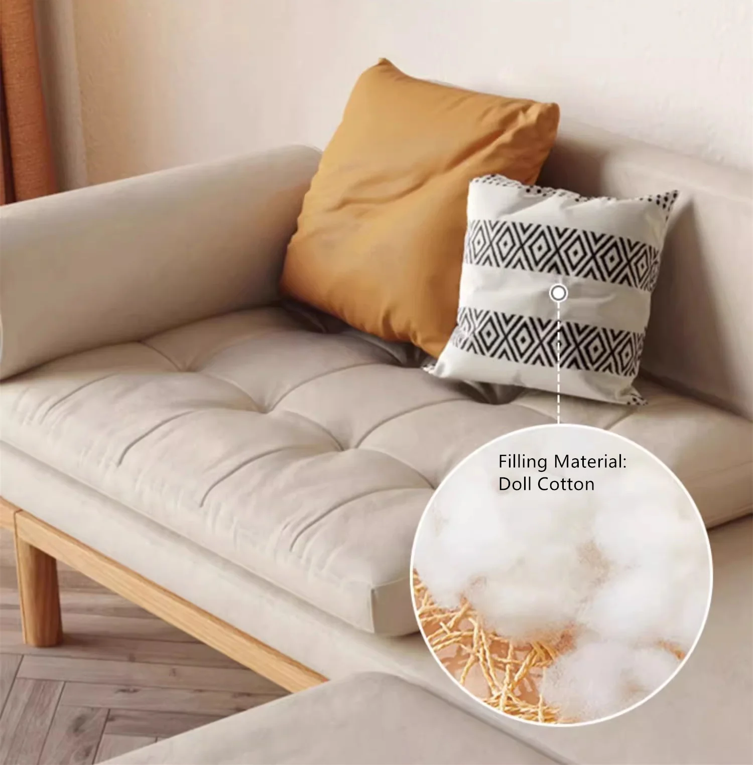 Japandi Solid Wood Recessed Arms Folding Sleeper Sofa Bed - Image 8