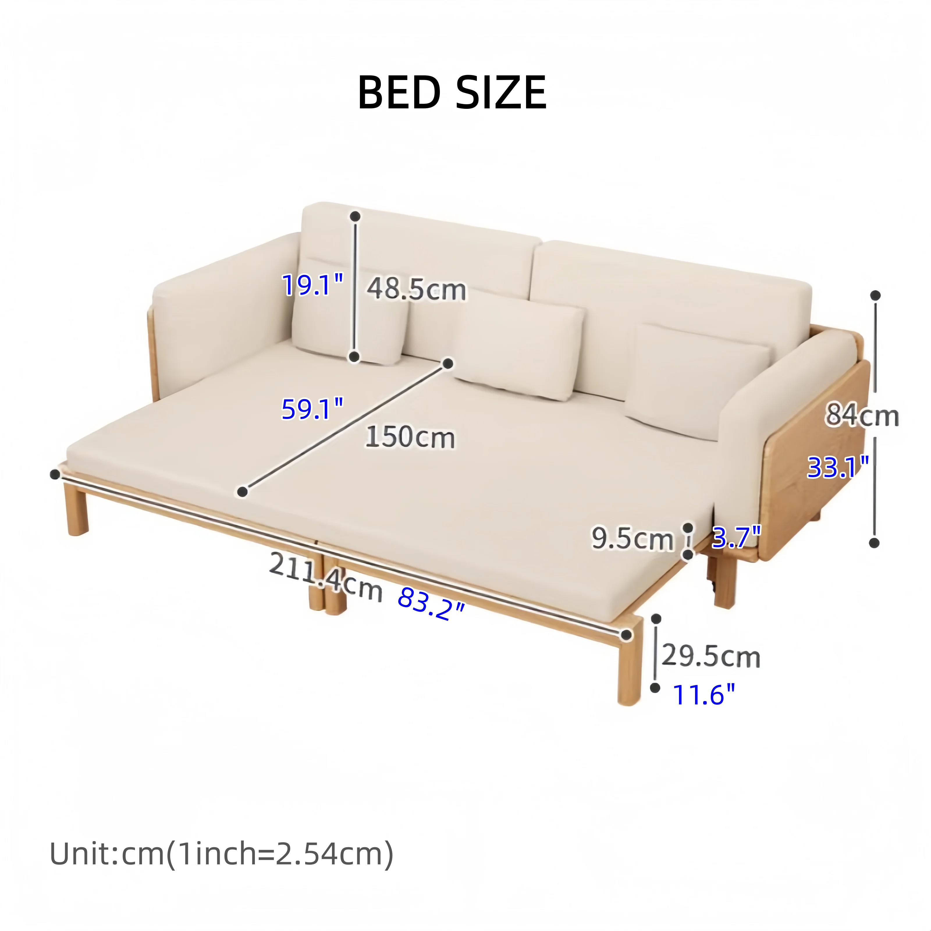Japandi Solid Wood  Sofa Bed - Image 11