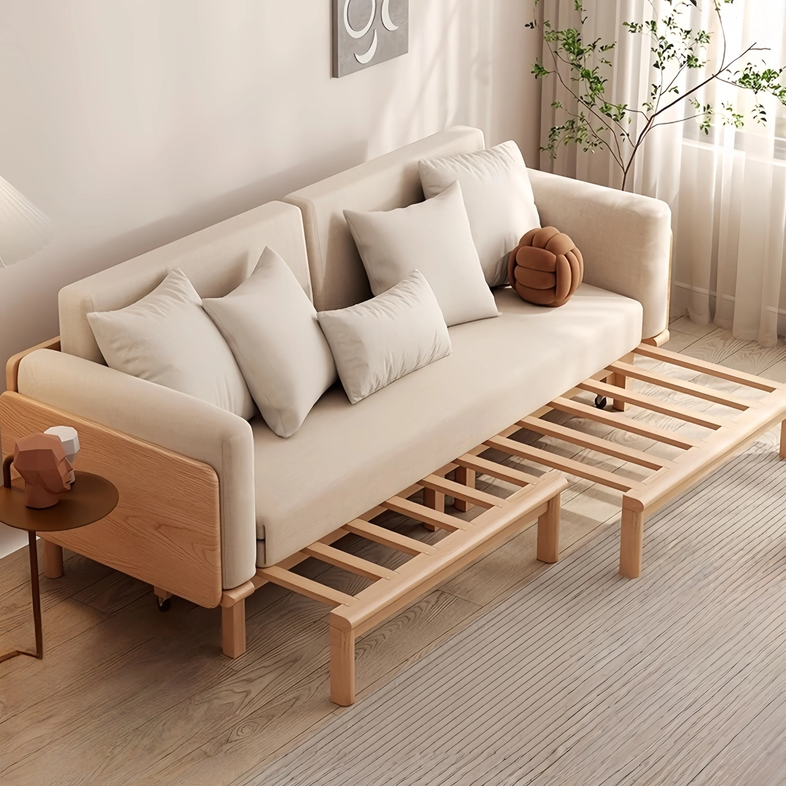 Japandi Solid Wood  Sofa Bed - Image 3