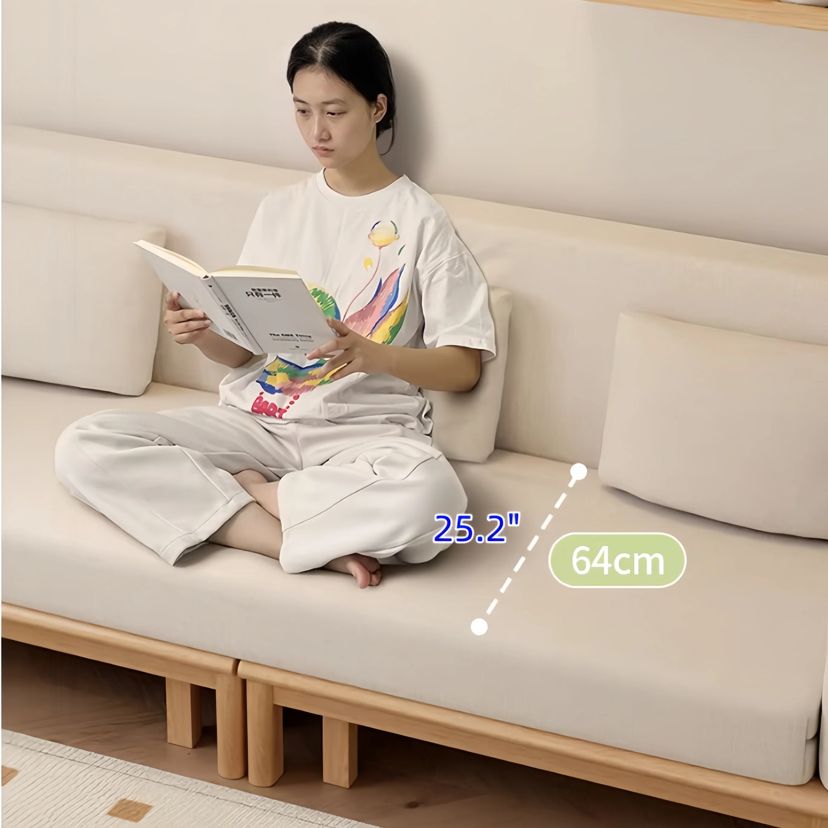Japandi Solid Wood  Sofa Bed - Image 6