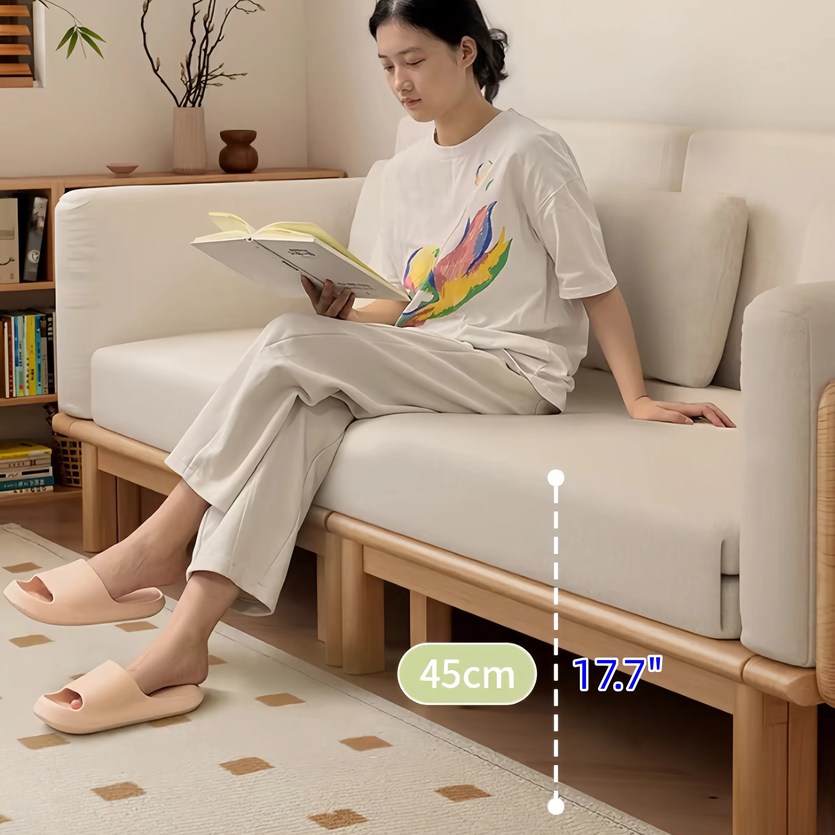 Japandi Solid Wood  Sofa Bed - Image 7