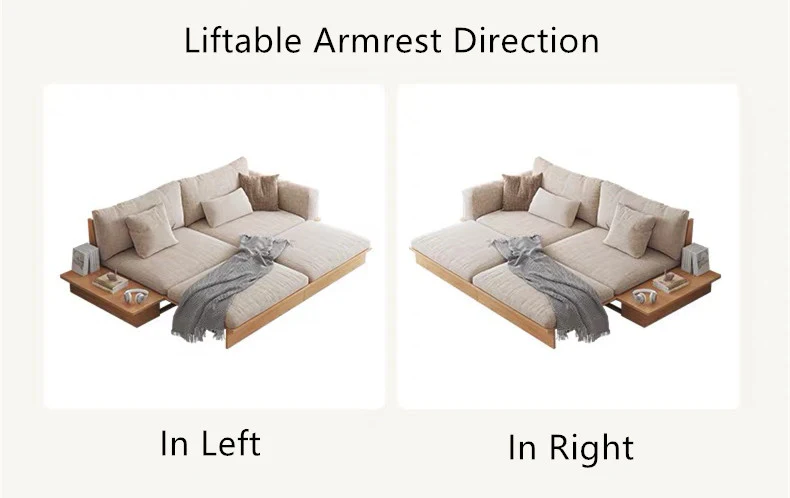 Japandi Solid Wood Sofa Bed with Liftable Armrest Storage Box - Image 13