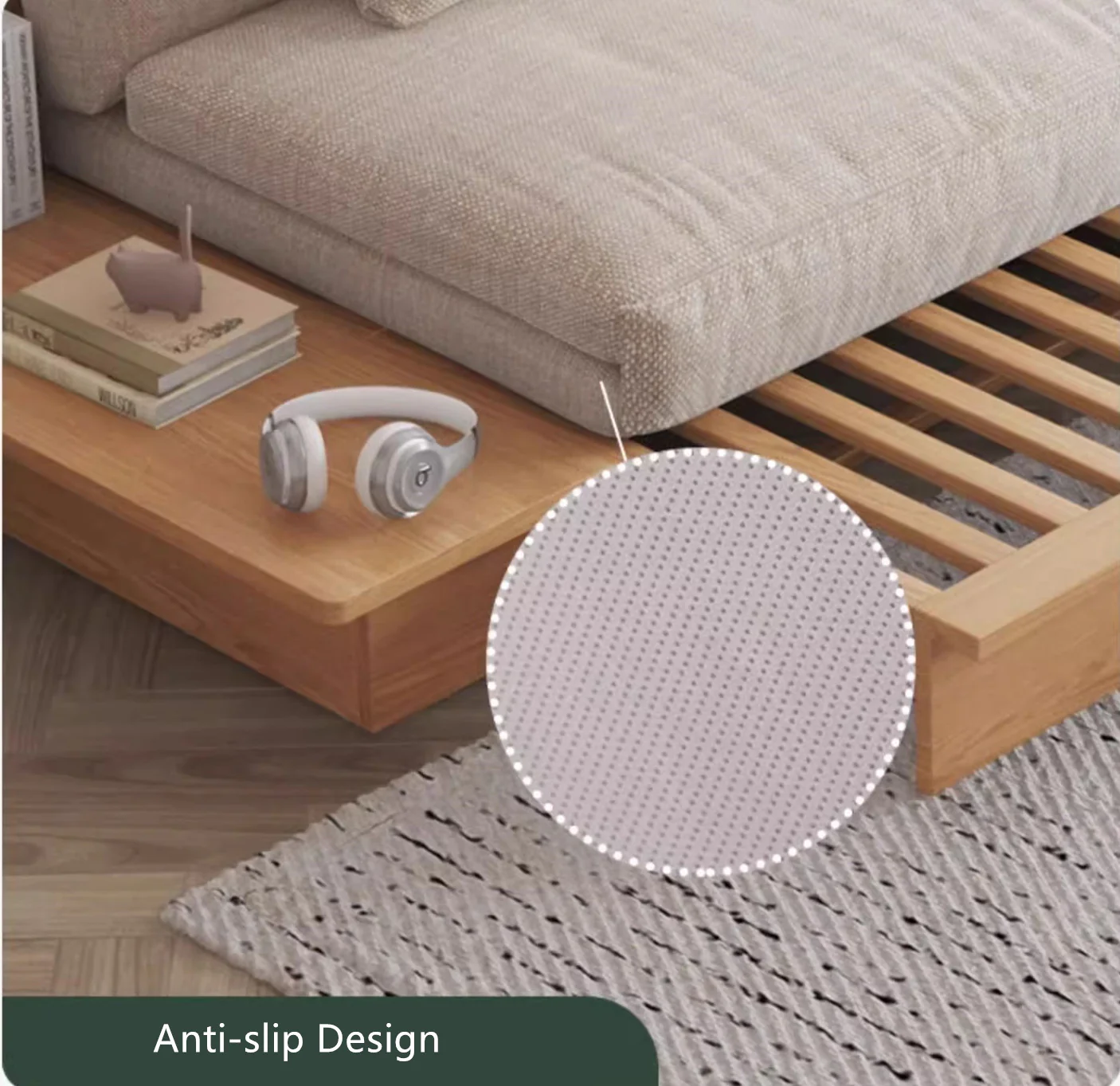 Japandi Solid Wood Sofa Bed with Liftable Armrest Storage Box - Image 6