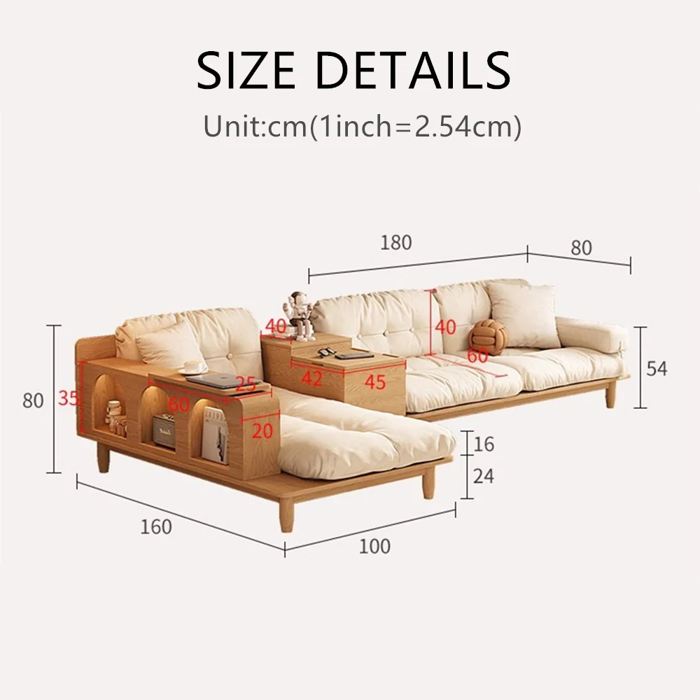 Japandi Solid Wood Sofa With Rotating Armrest Tray and Liftable End Table - Image 12