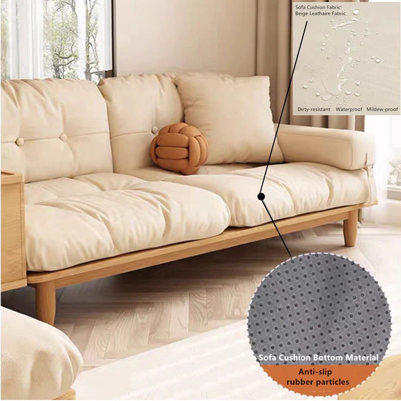 Japandi Solid Wood Sofa With Rotating Armrest Tray and Liftable End Table - Image 7