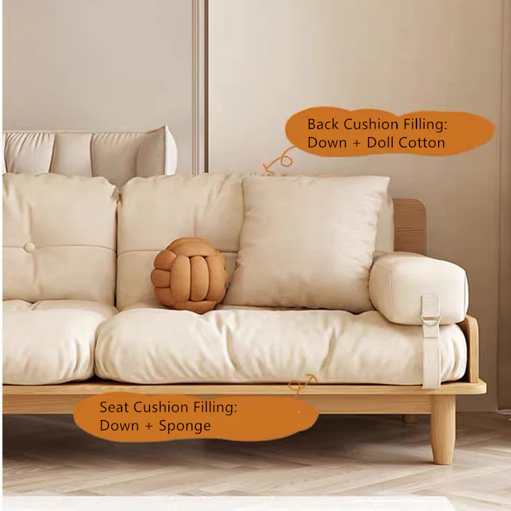 Japandi Solid Wood Sofa With Rotating Armrest Tray and Liftable End Table - Image 8