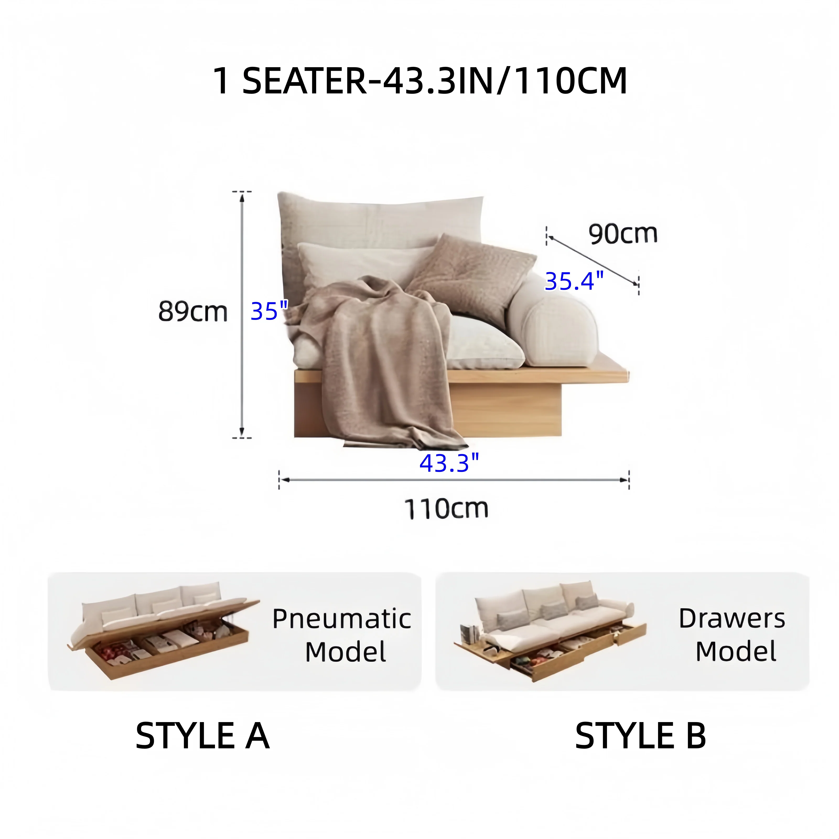 Japandi Solid Wood Sofa with Storage Underneath - Image 12