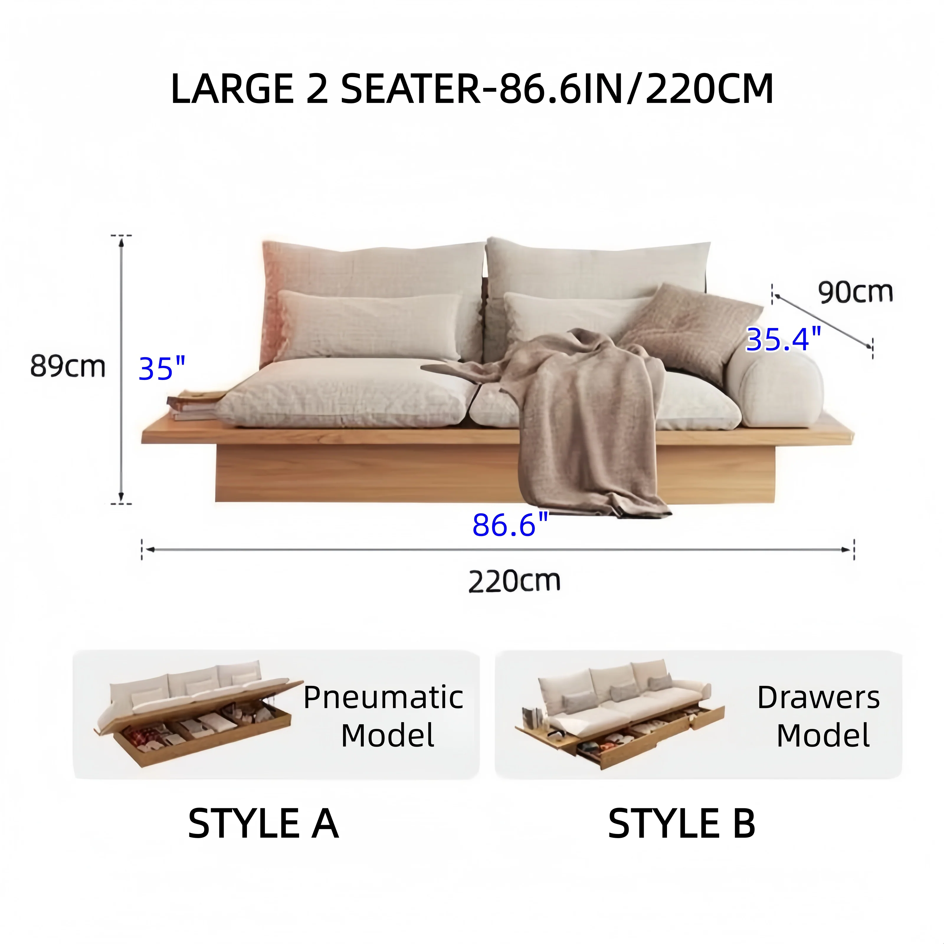 Japandi Solid Wood Sofa with Storage Underneath - Image 15