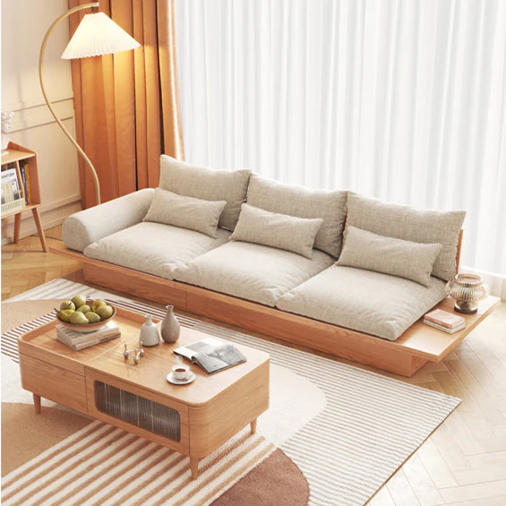 Japandi Solid Wood Sofa with Storage Underneath - Image 5