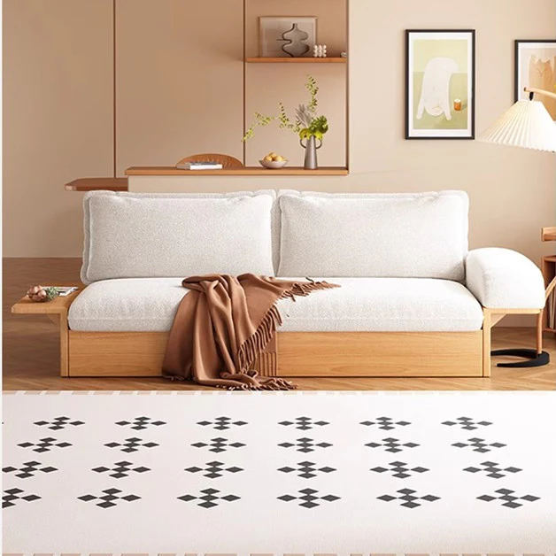 Japandi Teddy Plush Fabric Sofa Bed with Storage - Image 2