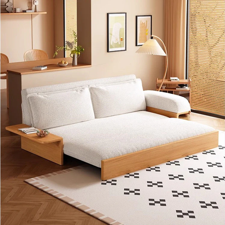 Japandi Teddy Plush Fabric Sofa Bed with Storage - Image 3