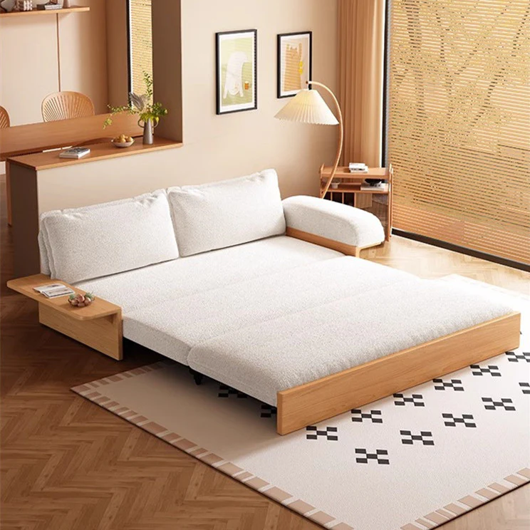 Japandi Teddy Plush Fabric Sofa Bed with Storage - Image 4