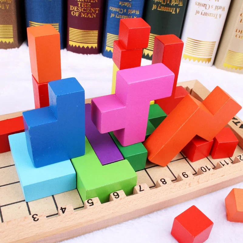 Kids 3D Katamino Wooden Color Building Blocks Puzzle Toys - Image 2