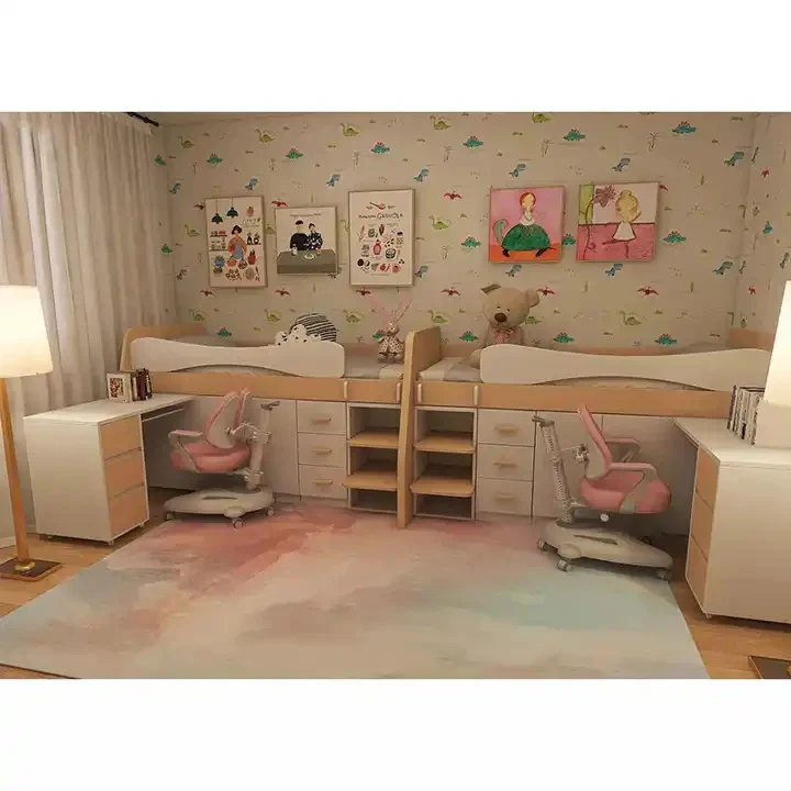 Kids Wood Loft Bed With Small Pull-Out Desk and Wardrobe and Storage Cabinet - Image 7