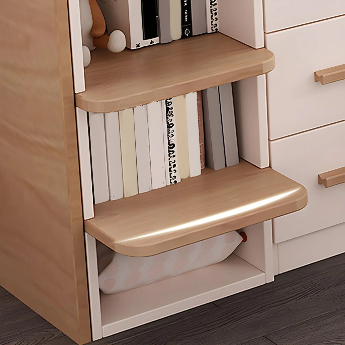 Kids Wood Loft Bed With Small Pull-Out Desk and Wardrobe and Storage Cabinet - Image 8