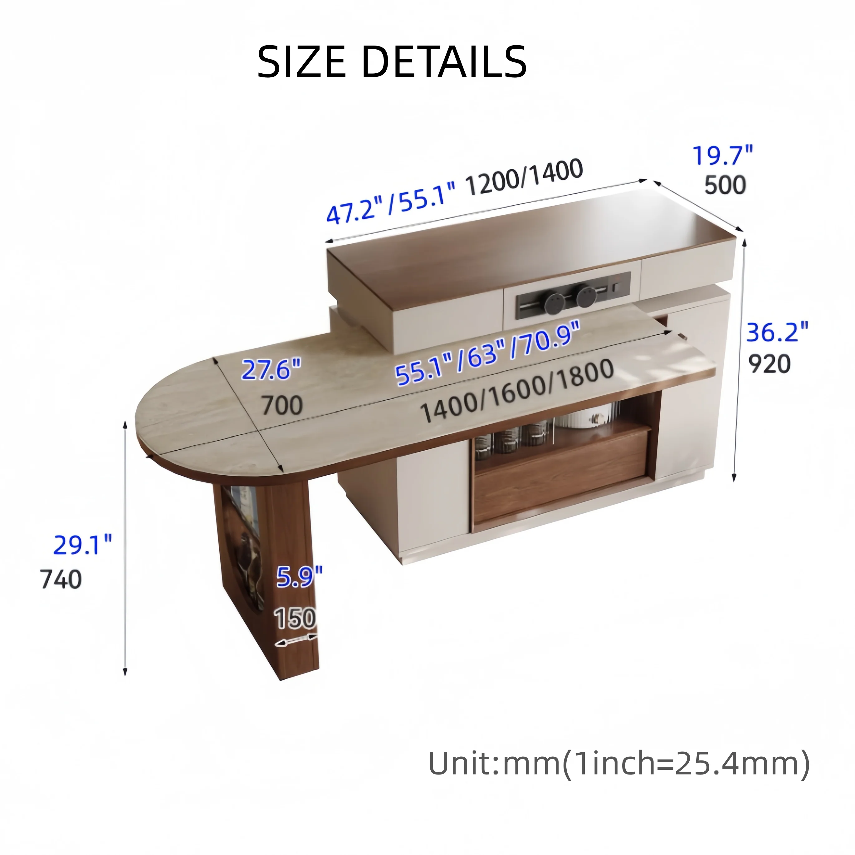 Kitchen Island Cabinet with 180° Rotating Table - Image 15