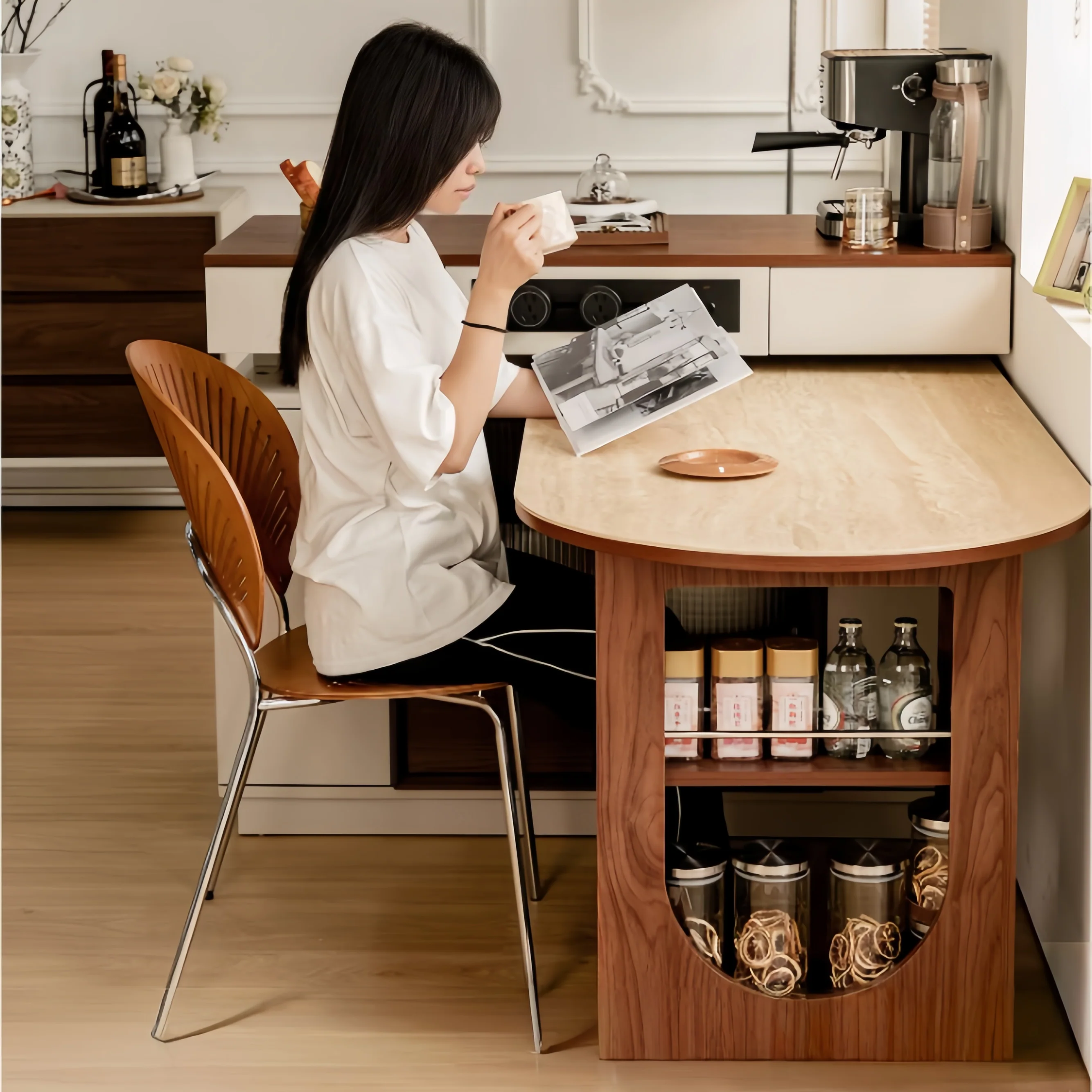 Kitchen Island Cabinet with 180° Rotating Table - Image 6