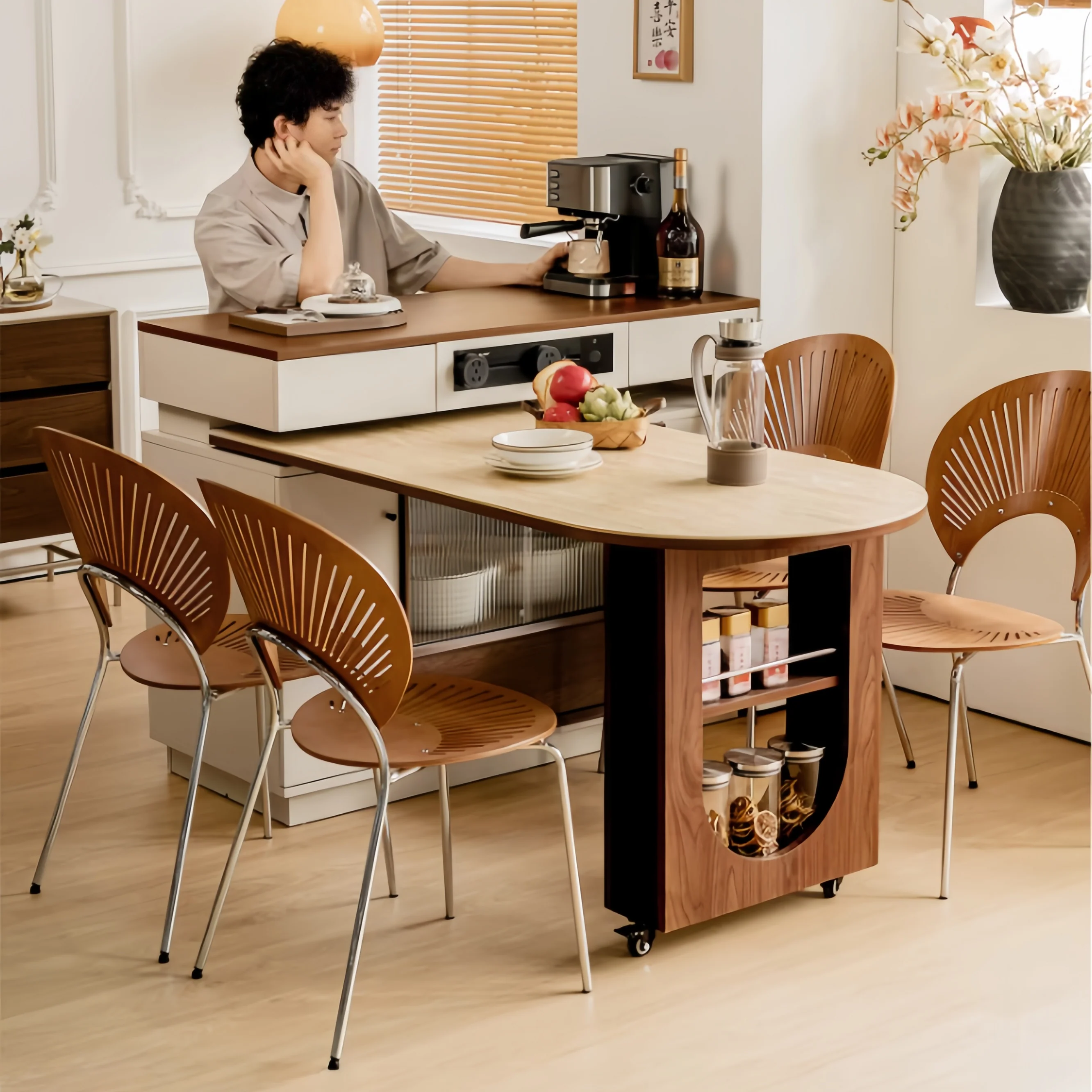 Kitchen Island Cabinet with 180° Rotating Table - Image 7