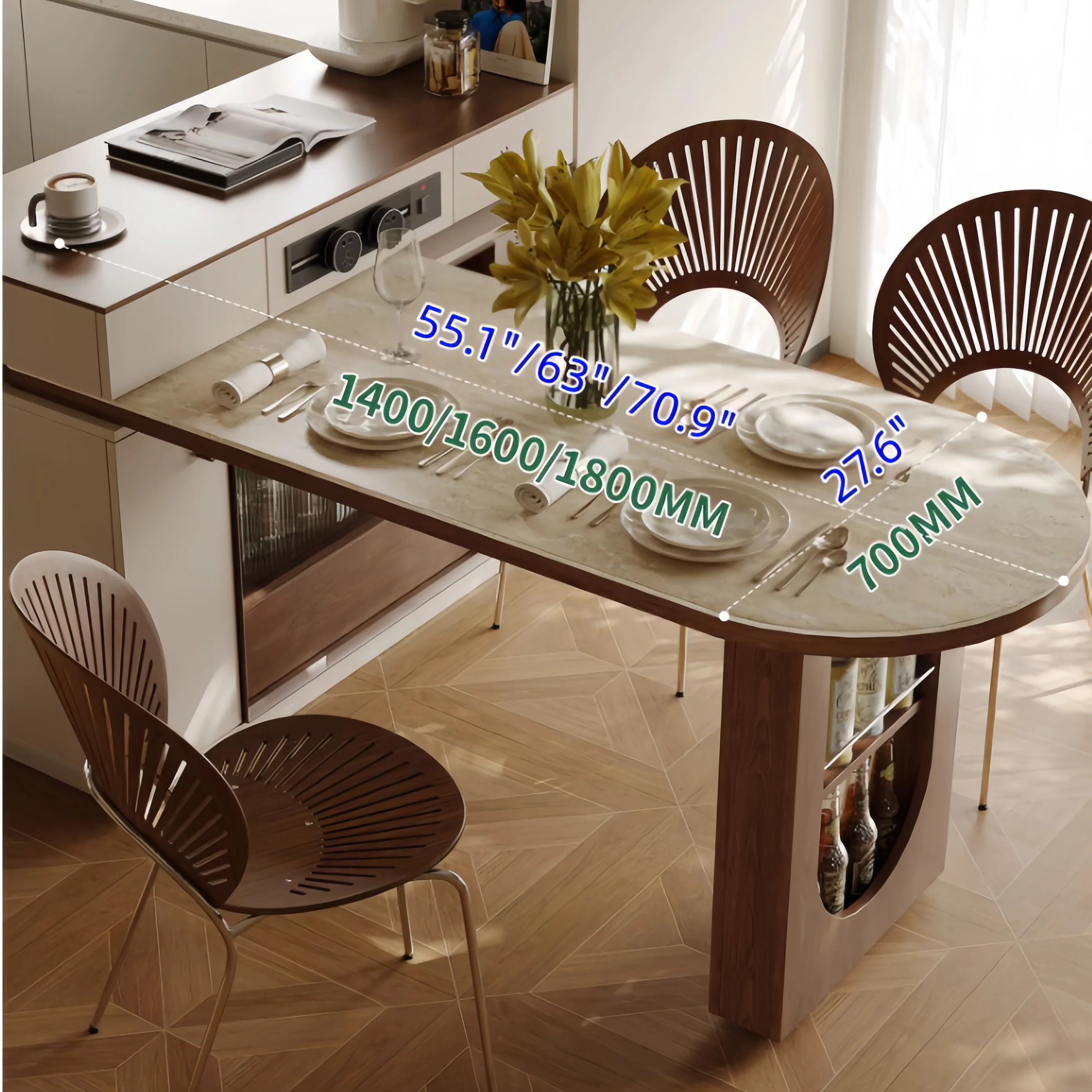 Kitchen Island Cabinet with 180° Rotating Table - Image 9