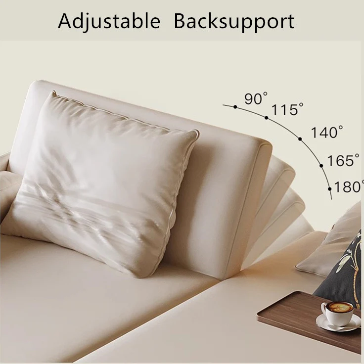 Leathaire Fabric Adjustable Back Support Sofa Bed With Rotating Armrest Desktop - Image 5