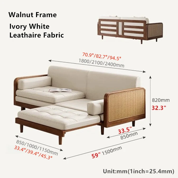 Leathaire Sofa Bed With Rattan Weaving Wooden Frame - Image 14
