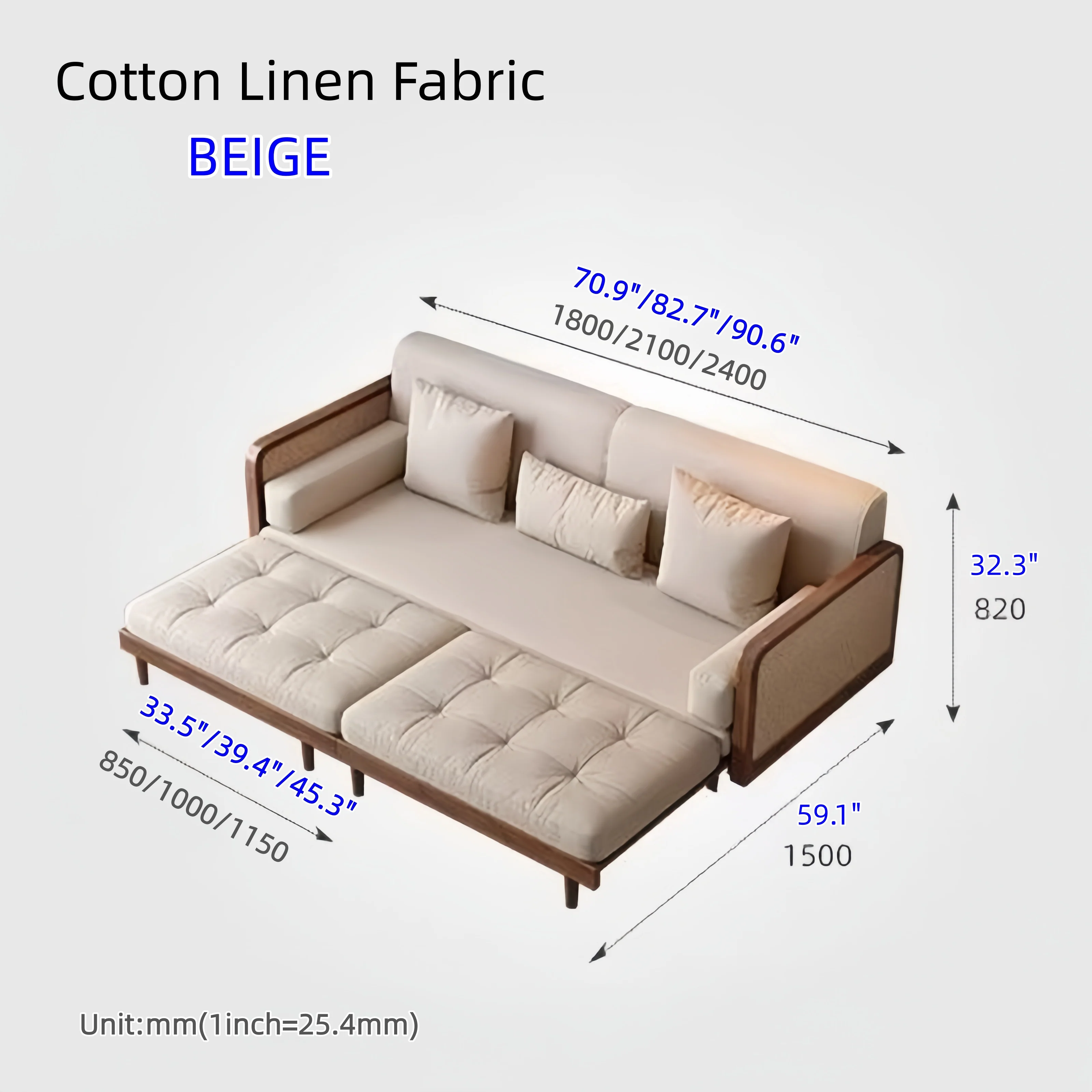 Leathaire Sofa Bed With Rattan Weaving Wooden Frame - Image 19