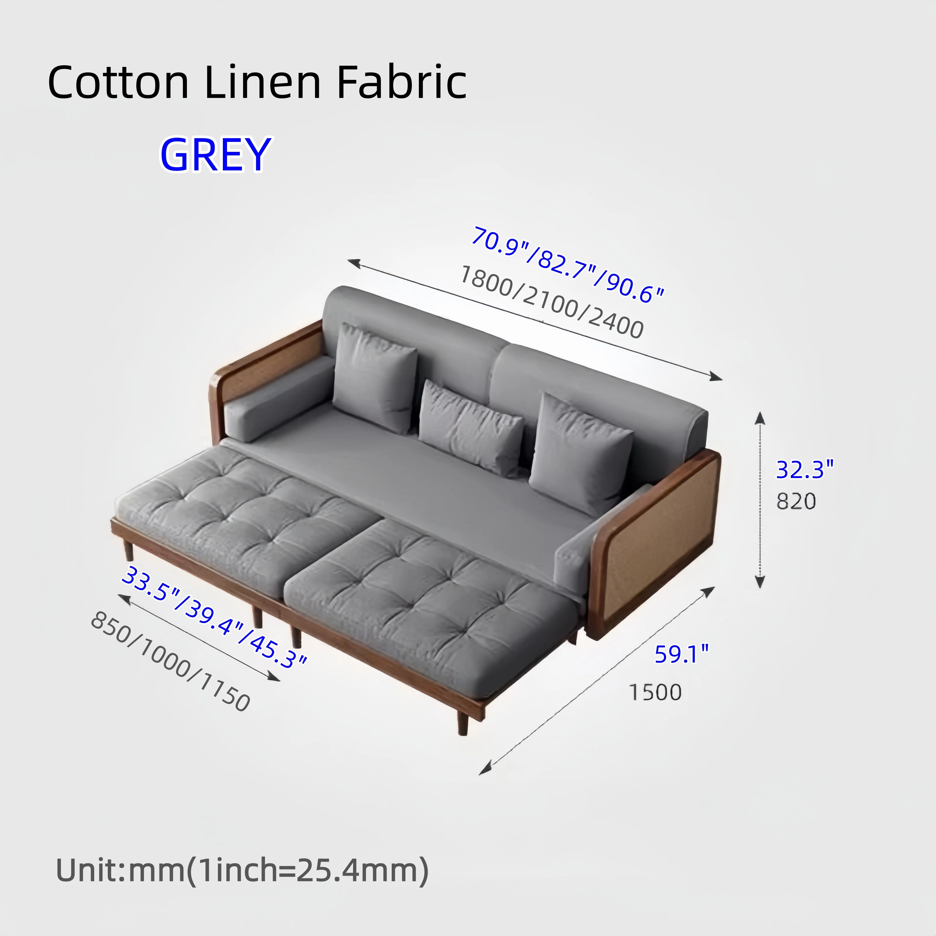 Leathaire Sofa Bed With Rattan Weaving Wooden Frame - Image 20