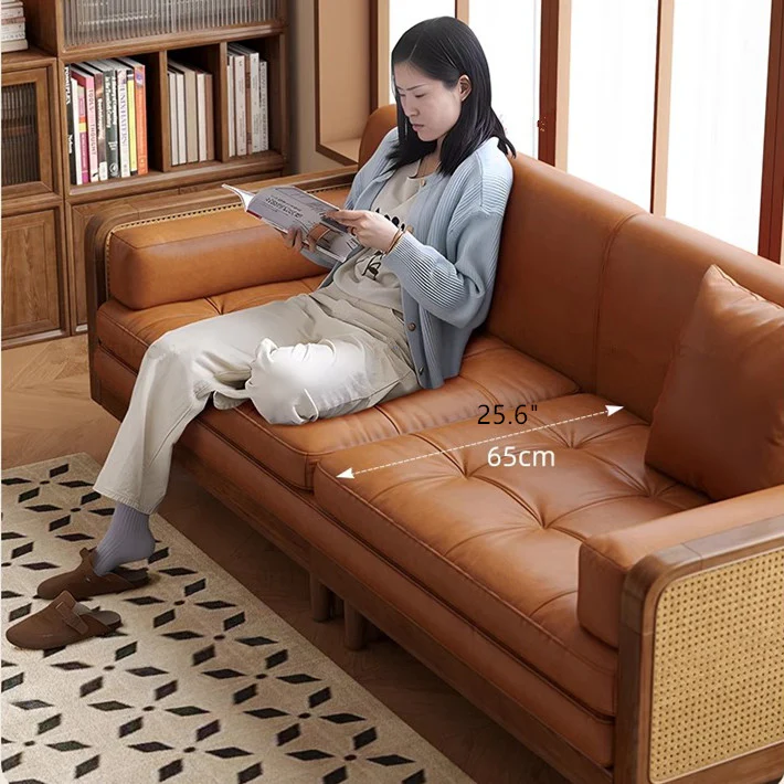 Leathaire Sofa Bed With Rattan Weaving Wooden Frame - Image 6