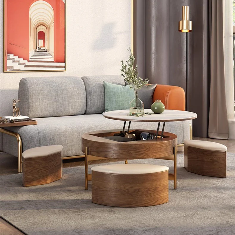 Lift Top Round Coffee Table with Storage and Ottomans - Image 10