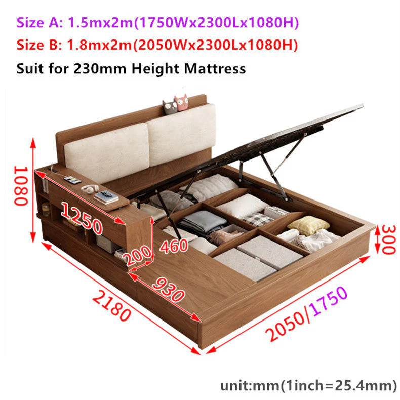 Lift Up Storage Bed With Rotating Desk and Drawers - Image 8