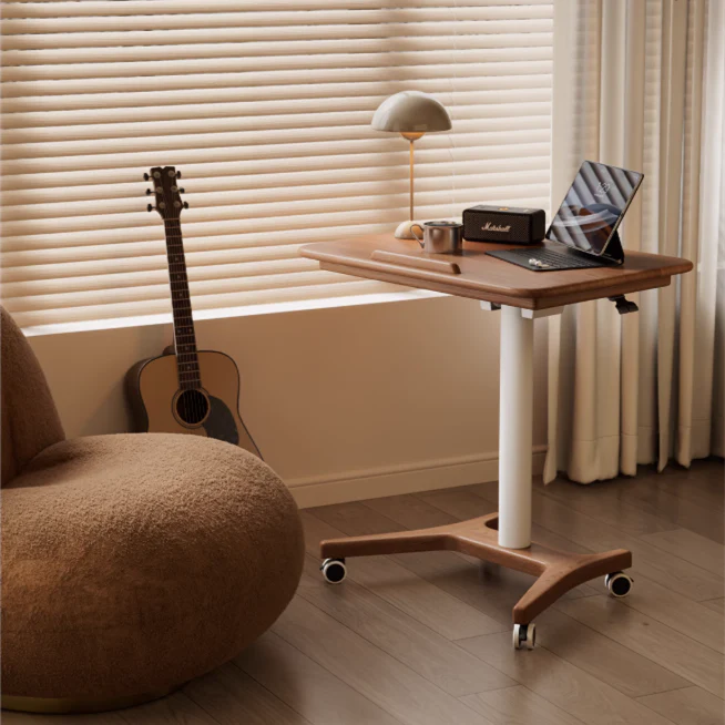 Liftable and Adjustable Solid Wood Laptop Desk with Universal Wheels - Image 2